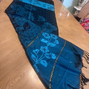 New Blue Floral Women's Teal & Black Shawl from Mexico